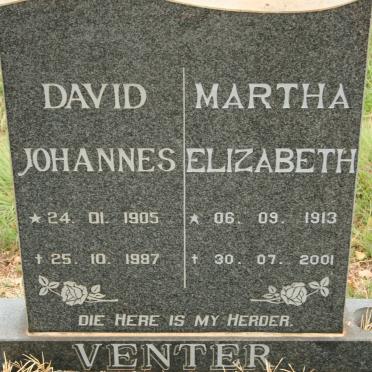 VENTER David Johannes 1905-1987 &amp; Martha Elizabeth 1913-2001