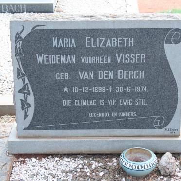 WEIDEMAN Maria Elizabeth previously VISSER nee VAN DEN BERGH 1898-1974