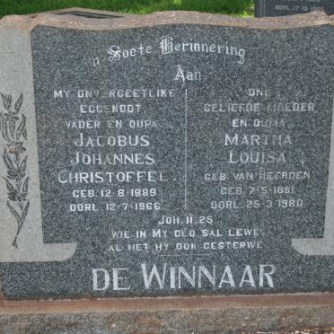 WINNAAR Jacobus Johannes Christoffel, de 1889-1966 &amp; Martha Louisa VAN HEERDEN 1891-1980