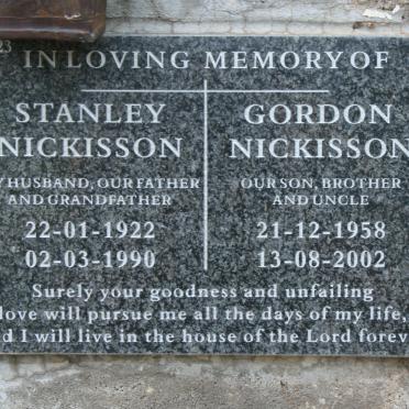 NICKISSON Stanley 1922-1990 :: NICKISSON Gordon 1958-2002