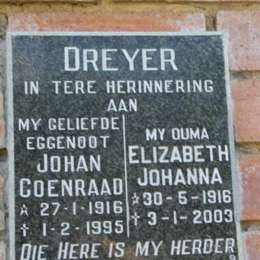 DREYER Johan Coenraad 1916-1995 &amp; Elizabeth Johanna 1916-2003