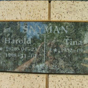 SNYMAN Harold 1928-1998 &amp; Tina 1932-