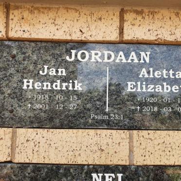 JORDAAN Jan Hendrik 1918-2001 &amp; Aletta Elizabeth 1920-2018