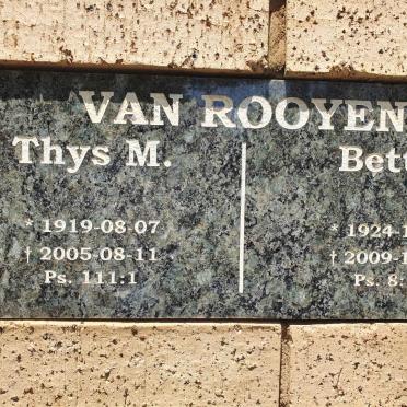 ROOYEN Thys M, van 1919-2005 &amp; Bettie 1924-2009
