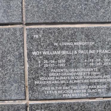 FRANCKE William 1930-1992 &amp; Pauline 1931-2018