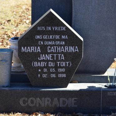 CONRADIE Maria Catharina Janetta nee DU TOIT 1910-1996