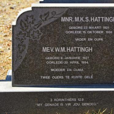 HATTINGH M.K.S. 1921-1996 &amp; W.M. 1927-1994