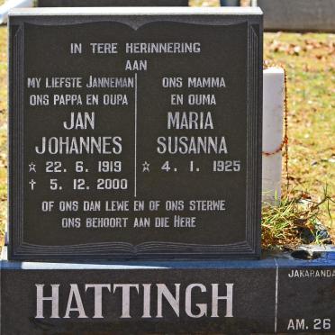 HATTINGH Jan Johannes 1919-2000 &amp; Maria Susanna 1925-