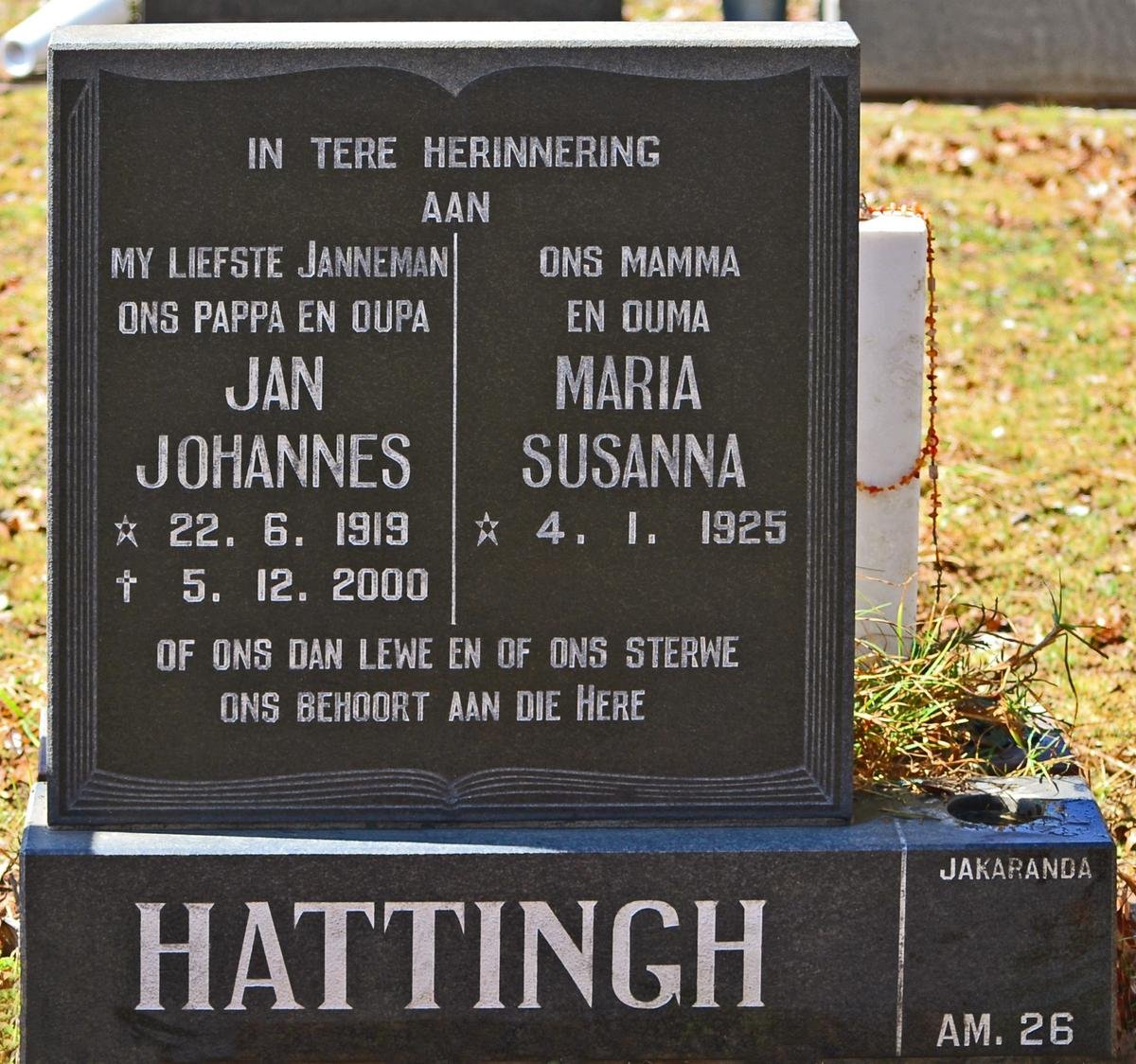 HATTINGH Jan Johannes 1919-2000 &amp; Maria Susanna 1925-