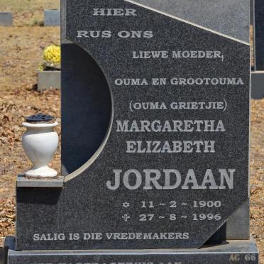 JORDAAN Adriaan Lodewickus &amp; Margaretha Elizabeth 1900-1996