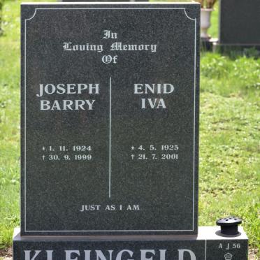 KLEINGELD Joseph Barry 1924-1999 &amp; Enid Iva 1925-2001
