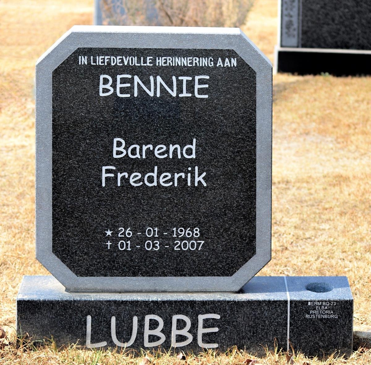 LUBBE Barend Frederik 1968-2007