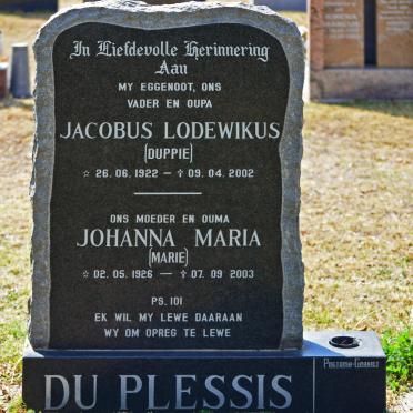 PLESSIS Jacobus Lodewikus, du 1922-2002 &amp; Johanna Maria 1926-2003