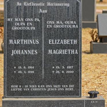 PLESSIS Marthinus Johannes, du 1914-1998 &amp; Elizabeth Magrietha 1917-2000