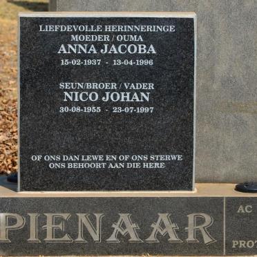 PIENAAR Anna Jacoba 1937-1996 :: PIENAAR Nico Johan 1955-1997