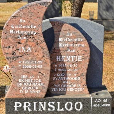 PRINSLOO Hentie 1935-2002 &amp; Ina 1931-2002