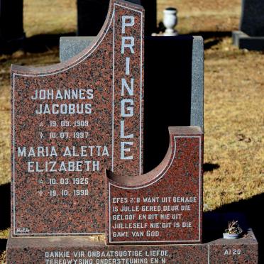PRINGLE Johannes Jacobus 1909-1997 &amp; Maria Aletta Elizabeth 1925-1998