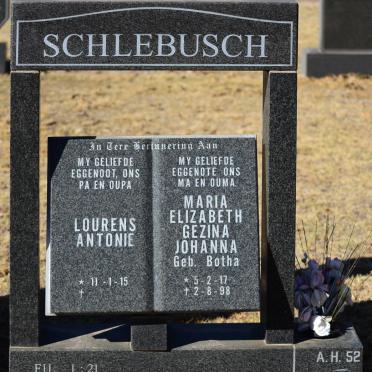 SCHLEBUSCH Lourens Antonie 1915- &amp;  Maria Elizabeth Gezina Johanna BOTHA 1917-1998