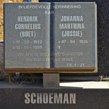 SCHOEMAN Hendrik Cornelius 1922-1999 &amp; Johanna Marthina 1926-