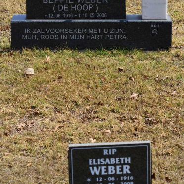 WEBER Elisabeth nee DE HOOP 1916-2008