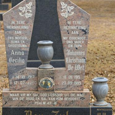 ZYL Johannes Christiaan De Wet, van 1915-1995 &amp; Anna Cecilia 1917-2000