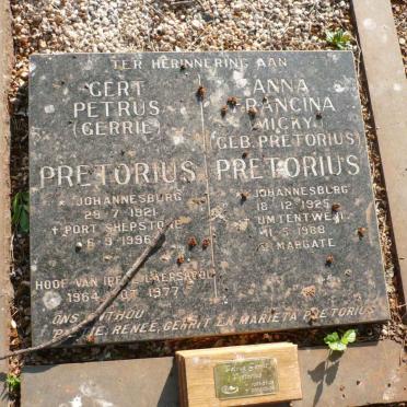 PRETORIUS Gert Petrus 1921-1996 &amp; Anna Francina PRETORIUS 1925-1988 :: PRETORIUS Petrus Gerrit 1985-2000