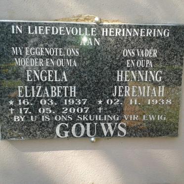 GOUWS Henning Jeremiah 1938- &amp; Engela Elizabeth 1937-2007