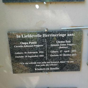 POTGIETER Cornelis Johannes 1921-2001 &amp; Susanna Josina BEKKER 1931-2012