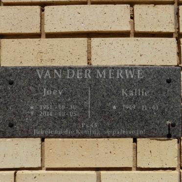 MERWE Kallie, van der 1949- &amp; Joey 1951-2014