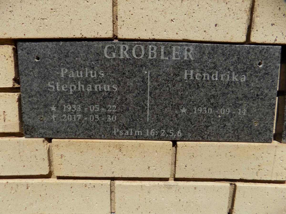 GROBLER Paulus Stephanus 1933-2017 & Hendrika 1930-