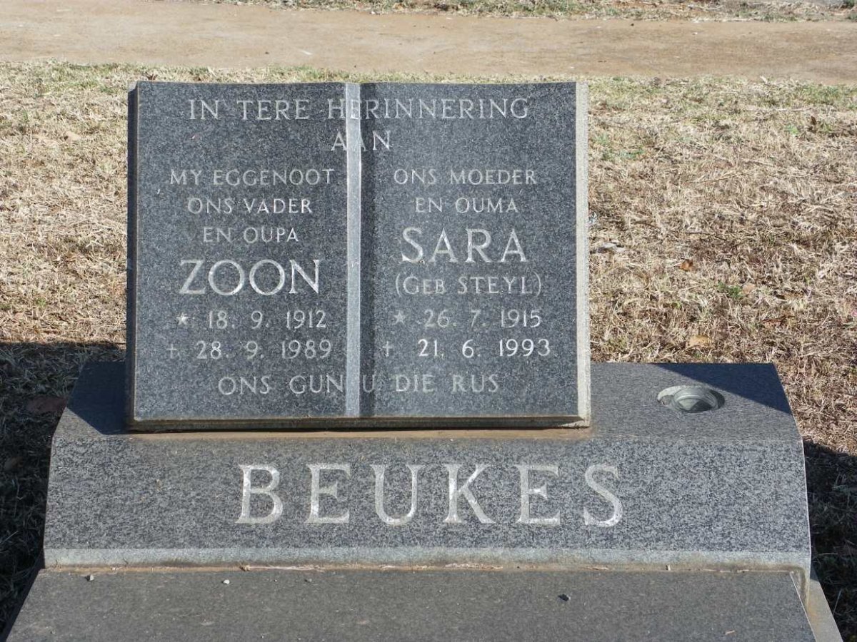 BEUKES Zoon 1912-1989 &amp; Sara STEYL 1915-1993