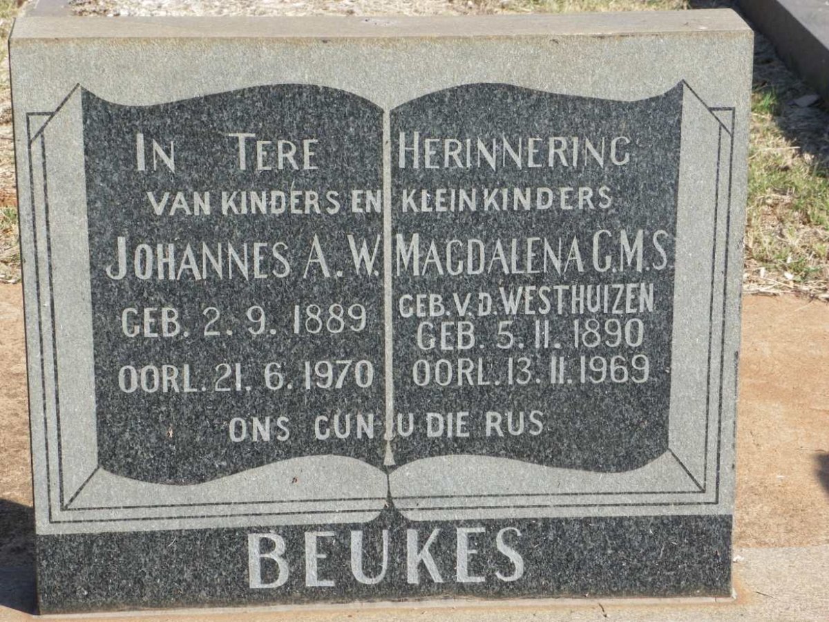 BEUKES Johannes A.W. 1889-1970 &amp; Magdalena G.M.S. V.D. WESTHUIZEN 1890-1969