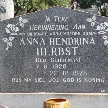HERBST Anna Hendrina nee SCHOEMAN 1928-1975