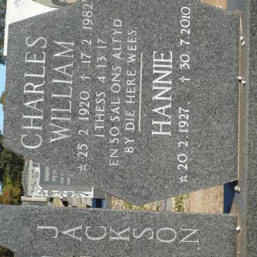 JACKSON Charles William 1920-1982 &amp; Hannie 1927-2010