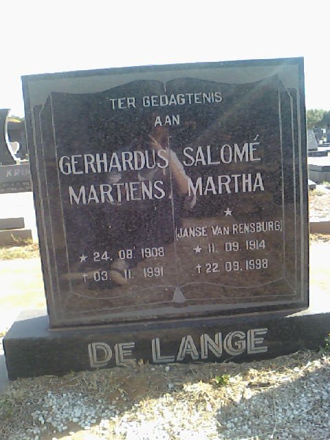 LANGE Gerhardus Martiens, de 1908-1991 &amp; Salomé Martha JANSE VAN RENSBURG 1914-1998