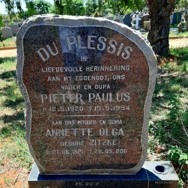 PLESSIS Pieter Paulus, du 1920-1994 &amp; Annette Olga ZITZKE 1921-2011
