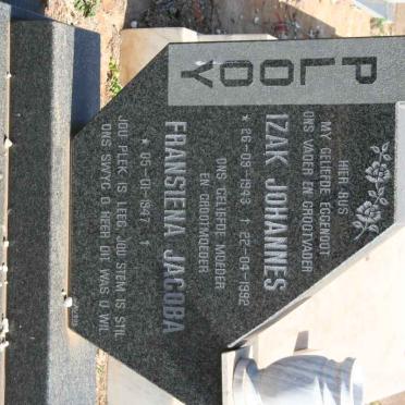 PLOOY Izak Johannes, du 1943-1992 &amp; Fransiena Jacoba 1947-