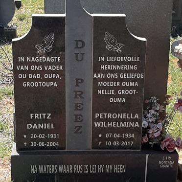 PREEZ Fritz Daniel, du 1931-2004 &amp; Petronella Wilhelmina 1934-2017