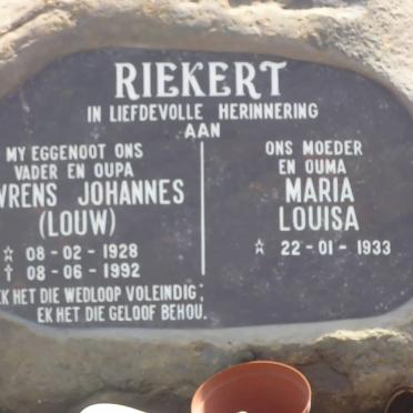 RIEKERT Louwrens Johannes 1928-1992 &amp; Maria Louisa 1933-