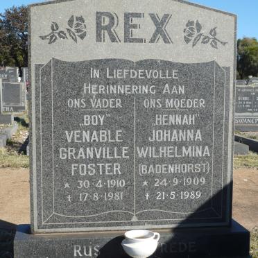 REX Venable Granville Foster 1910-1981 &amp; Johanna Wilhelmina BADENHORST 1909-1989