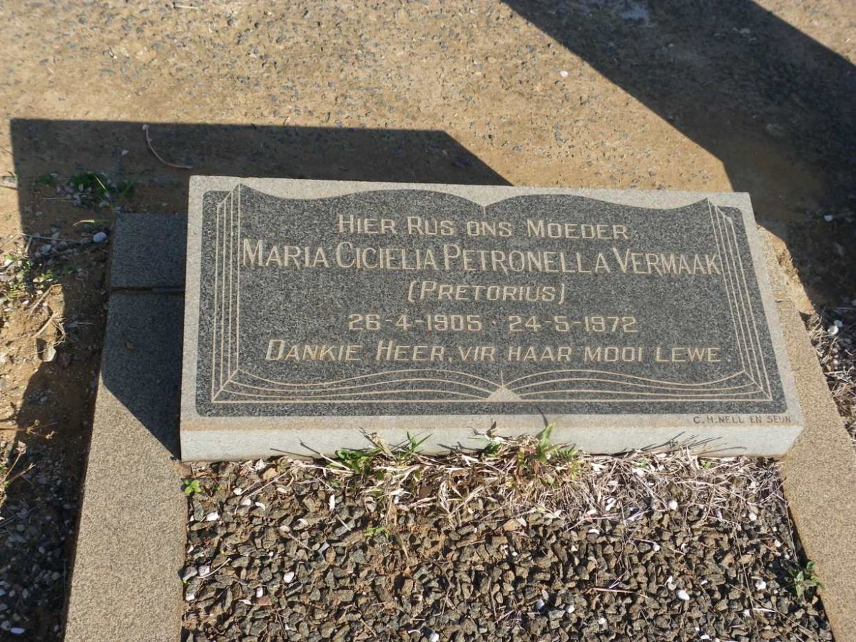 VERMAAK Maria Cecilia Petronella nee PRETORIUS 1905-1972