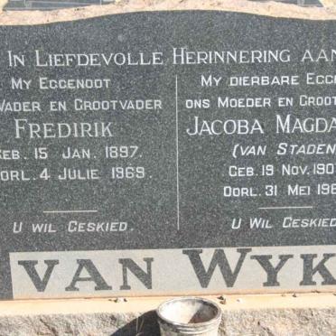 WYK Fredirik, van 1897-1969 &amp; Jacoba Magdalena VAN STADEN 1907-1964