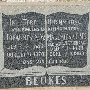 BEUKES Johannes A.W. 1889-1970 &amp; Magdalena G.M.S. V.D. WESTHUIZEN 1890-1969