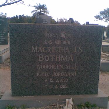 BOTHMA Margarietha J.S., nee JORDAAN voorheen NEL 1893-1985
