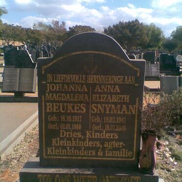 BEUKES Johanna Magdalena 1917-1988 :: SNYMAN Anna Elizabeth 1941-2006