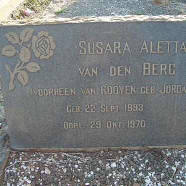 BERG Susara Aletta, van den voorheen VAN ROOYEN nee JORDAAN 1893-1970