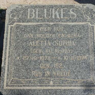 BEUKES  Aletta Sofia nee DU PLOOY 1878-1974