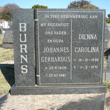BURNS Johannes Gerhardus 1908-1981 &amp; Dienna Carolina 1908-1991