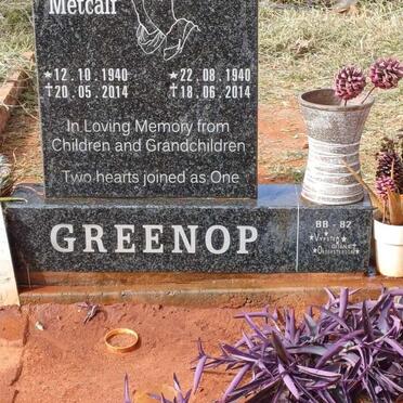 GREENOP Anthony Metcalf 1940-2014 & Freda 1940-2014