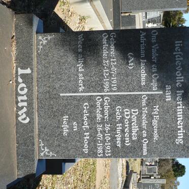 LOUW Adriaan Jacobus 1919-1996 &amp; Dorethea HUYSER 1923-1985